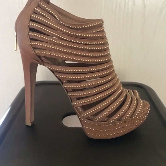 Chritian Dior Studded Caged Bootie Heels Gold Tan - Picture 1 of 6